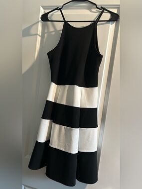 Soprano Black and White Striped Midi Dress